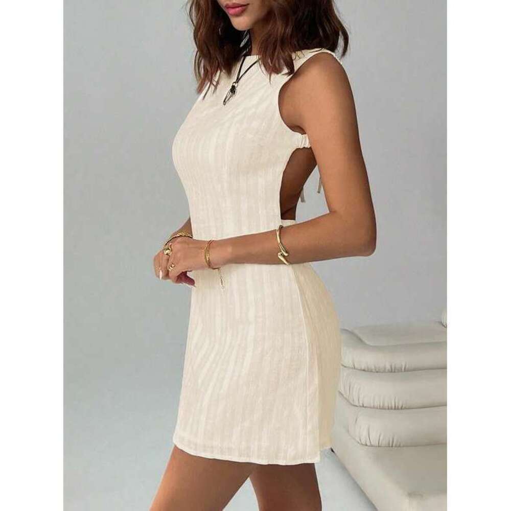 EZwear Striped Tie-Front Backless Mini Dress, Styl - Picture 5 of 8